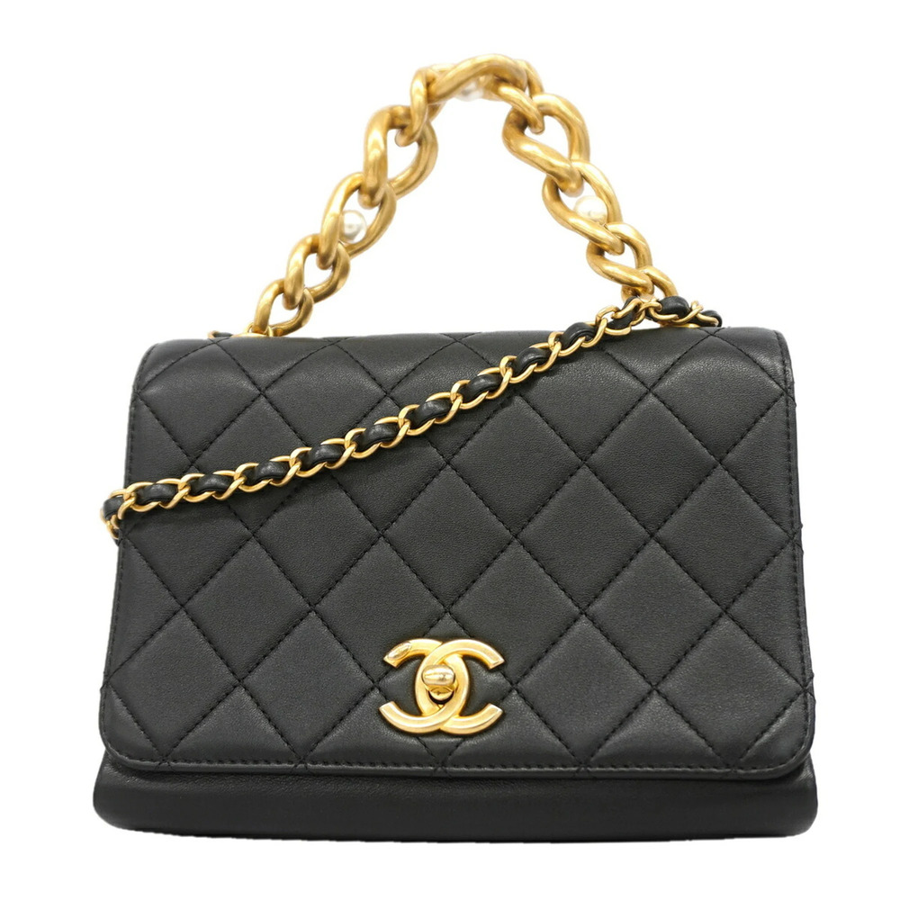 Chanel Matelassé Chain Shoulder Bag, Lambskin, Black, Women's